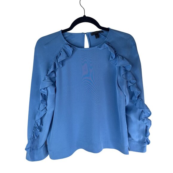 2/$30 J.Crew Size 0 Blue Ruffle Detail Silk Blouse - Picture 9 of 12